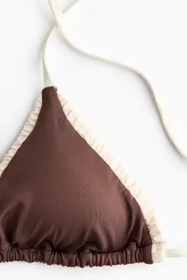 Haut de maillot triangle paddé - Marron foncé/crème — photo 4