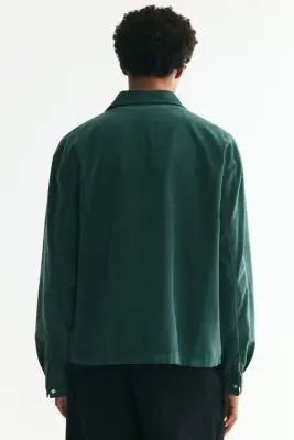 Chemise Relaxed Fit en velours côtelé - Vert foncé — photo 2