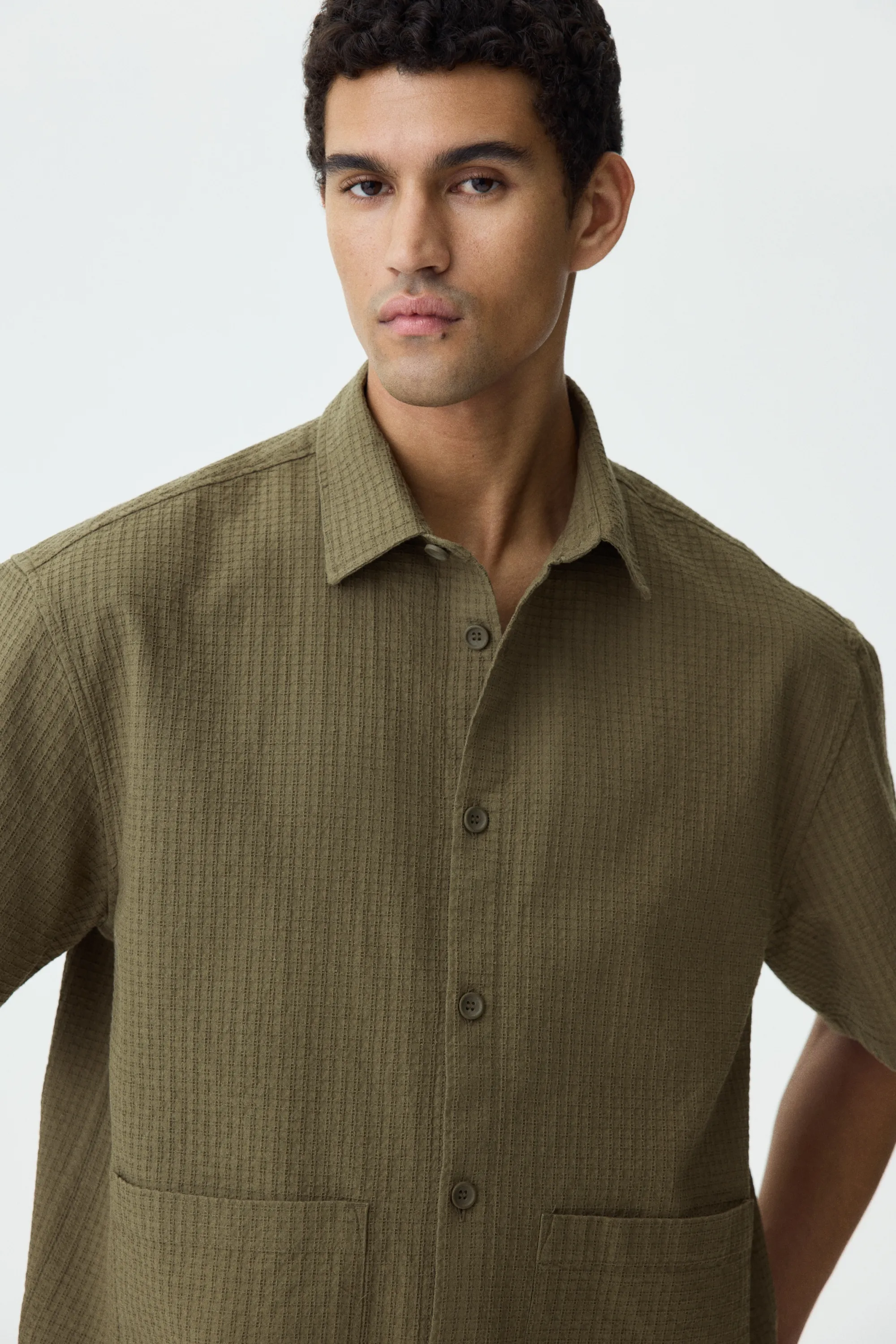 Chemise Relaxed Fit en lin mélangé - Vert kaki foncé