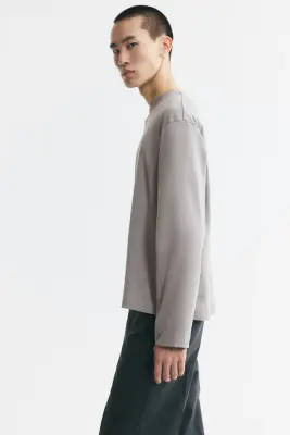 T-shirt à manches longues Relaxed Fit en interlock - Taupe clair — photo 4