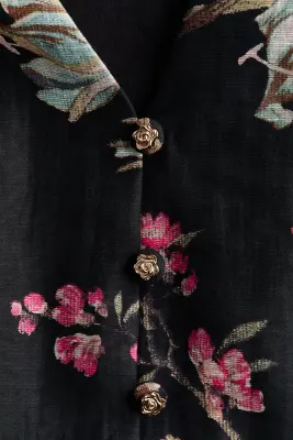 Blouse péplum en lin mélangé - Noir/fleuri — photo 5