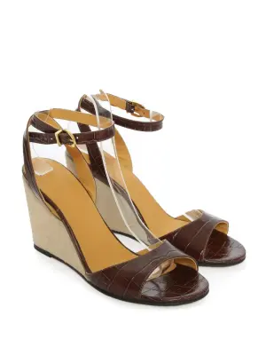 Sandales ODA compensées en suede ecru et cuir croco marron NEUVES Prix boutique 450€ Taille 38 — photo 2
