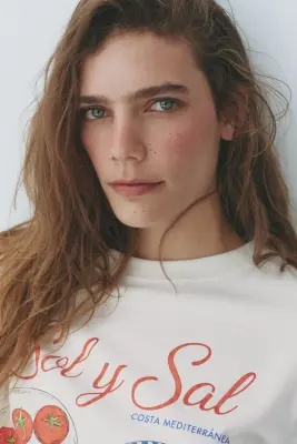T-shirt imprimé en coton - Crème/Sol y Sal — photo 2