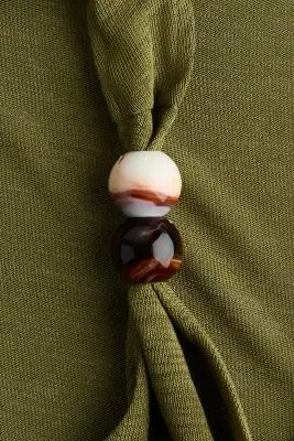 Top à effet drapé avec perles fantaisie - Vert olive — photo 4