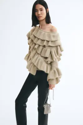 Pull volanté en mohair mélangé - Taupe clair — photo 2