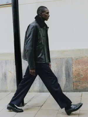 Pantalon décontracté en sergé de coton - Bleu foncé — photo 4