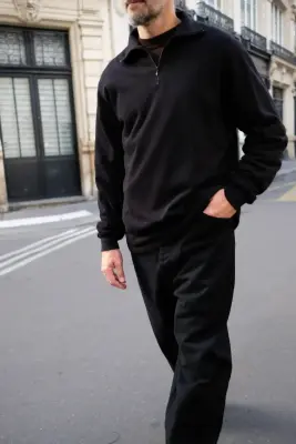 Comoli – Cotton Jersey Half-Zip E03-05042 – BLACK