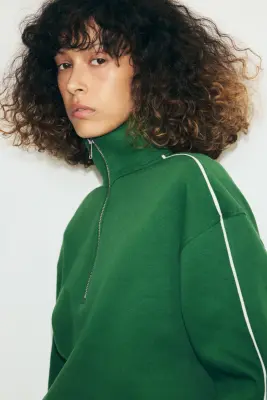 Sweat à col zippé - Vert foncé — photo 2