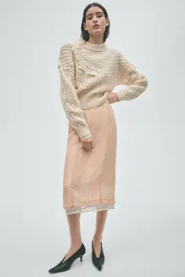 Pull à épaulettes en maille torsadée - Crème — photo 1