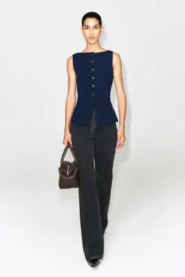 GILET EN CRÊPE DE COTON MÉLANGÉ - BLEU MARINE — photo 2
