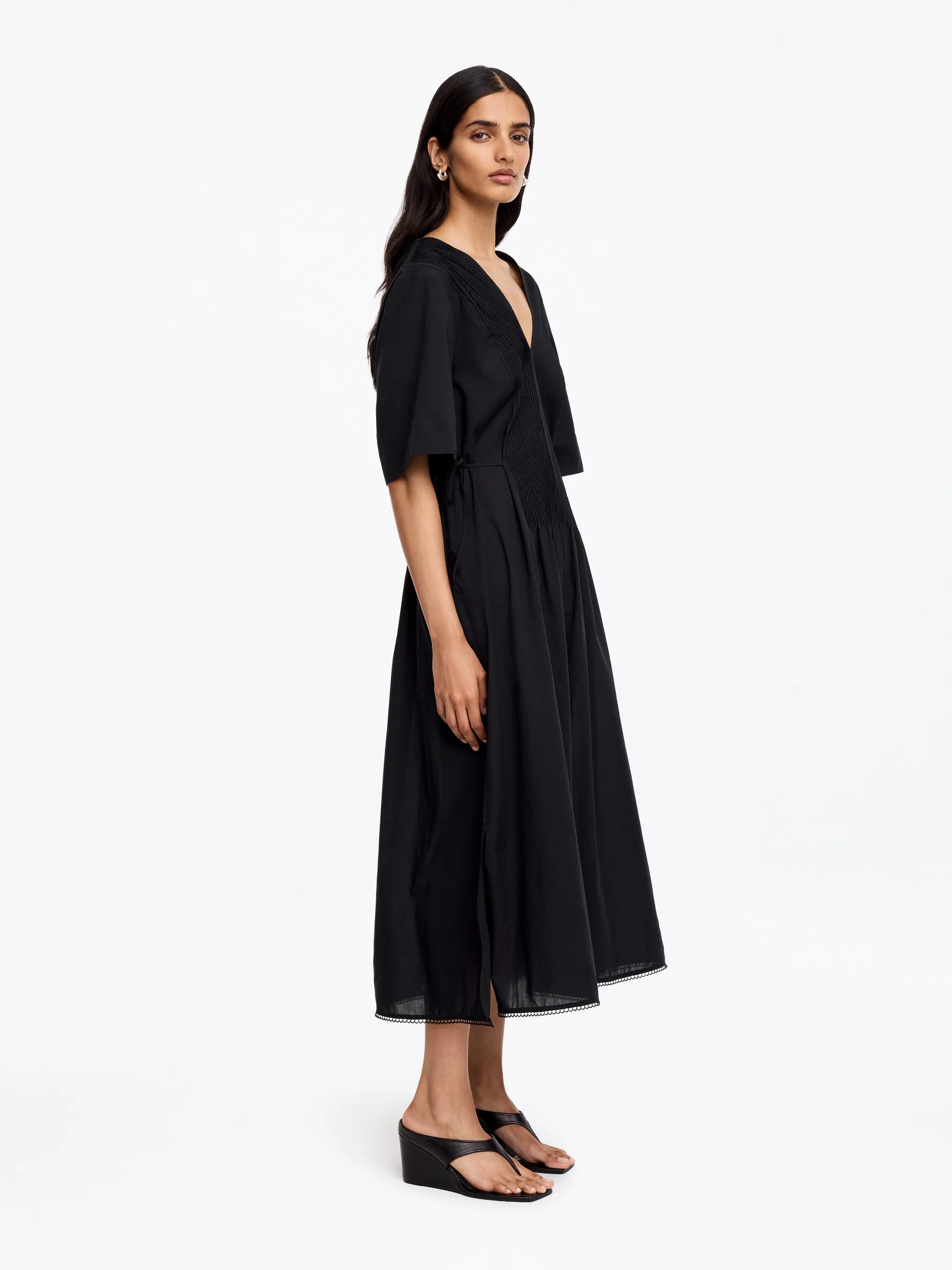 Robe en voile de coton bordée de dentelle - Noir
