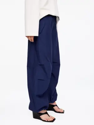 Pantalon en coton plissé aux genoux - Bleu foncé — photo 2