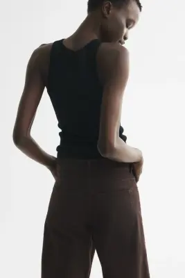Wide High Waist Ankle Jeans - Marron foncé — photo 2