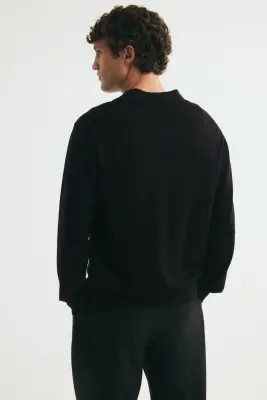Polo Regular Fit à col zippé en laine mérinos - Noir — photo 3