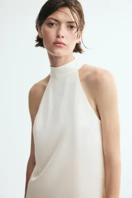 Robe avec détail noué et base en pointes - Crème — photo 1
