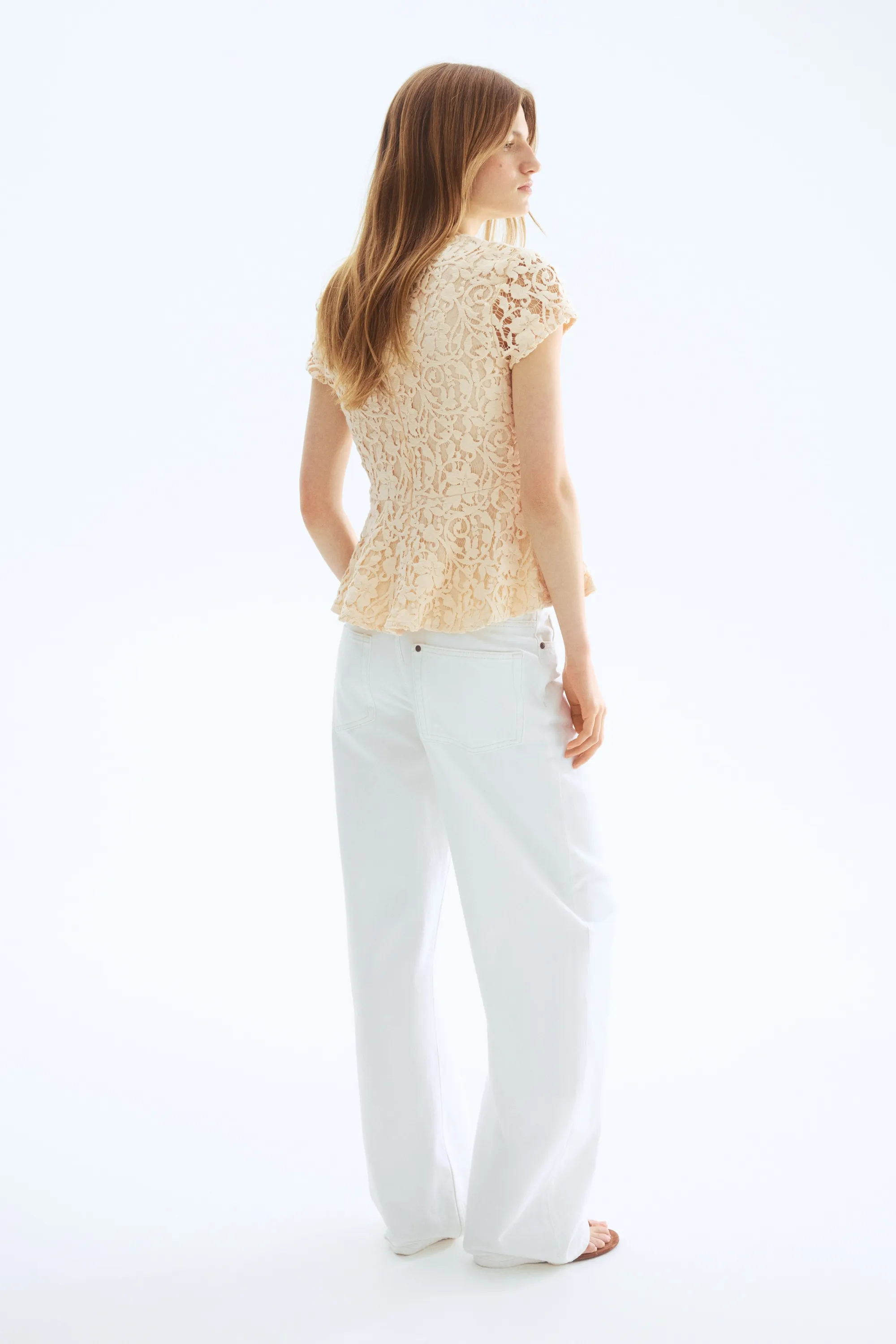 Top péplum façon crochet - Crème