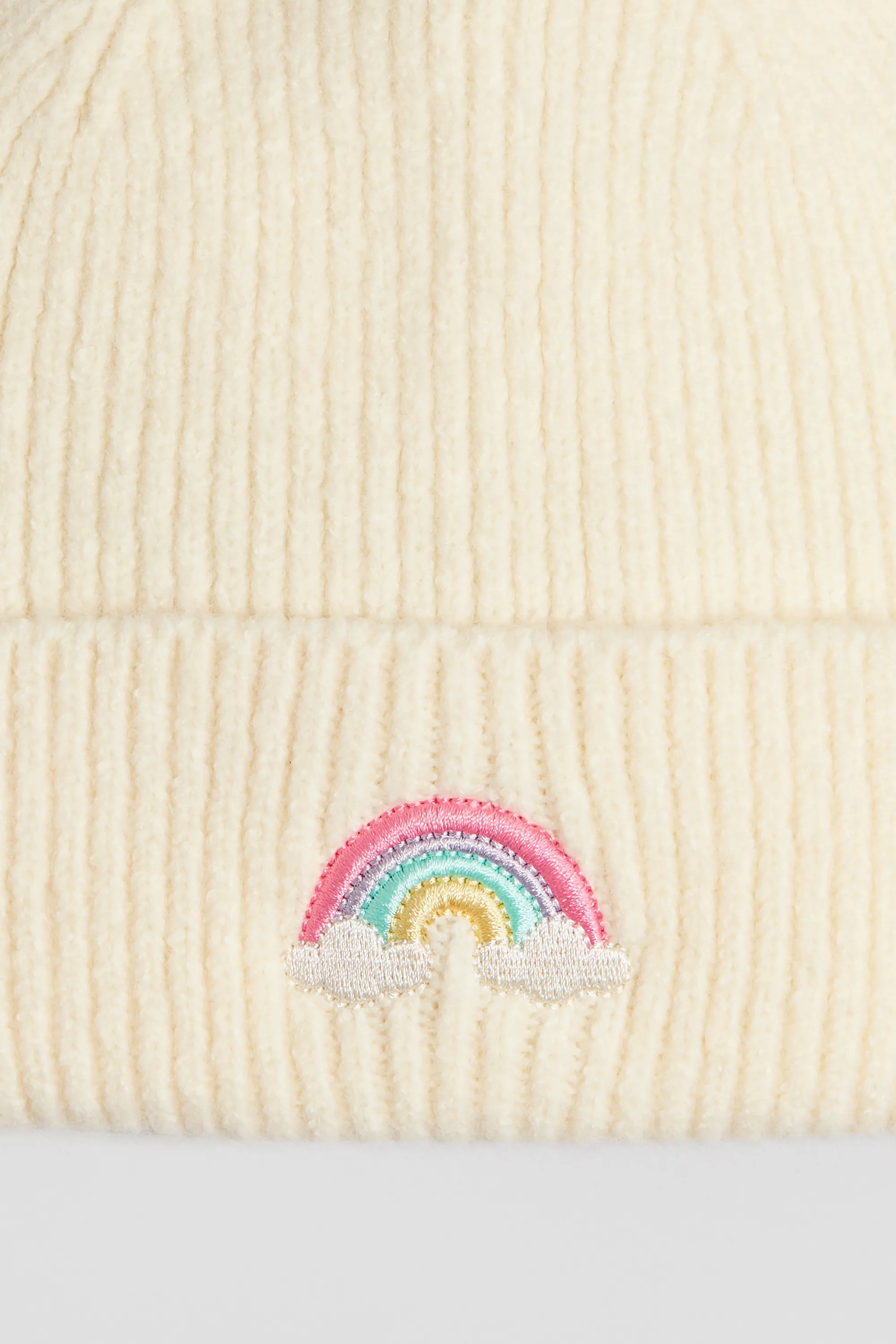 Bonnet en maille côtelée - Blanc/arc-en-ciel