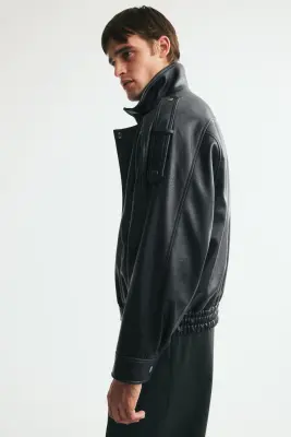 Veste de style motard en tissu enduit - Noir — photo 5