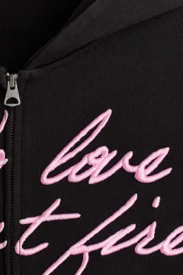 Veste à capuche zippée Oversized Fit - Noir/No Love Just Fire — photo 4