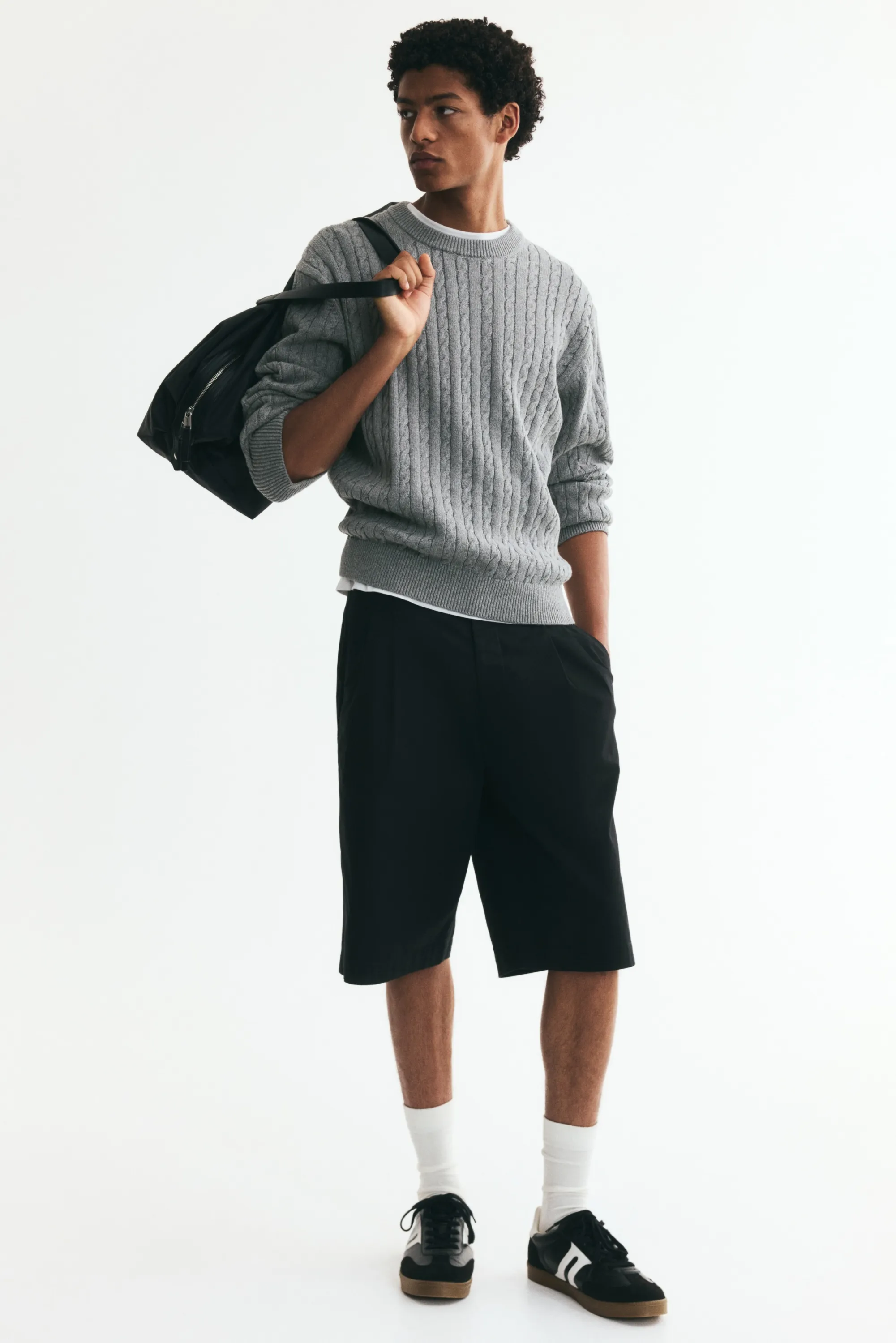 Pull Regular Fit en maille torsadée - Gris