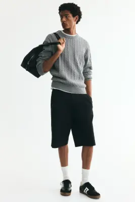 Pull Regular Fit en maille torsadée - Gris — photo 1