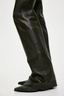 Pantalon en cuir - Marron foncé — photo 4