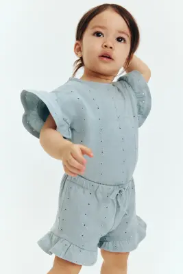 Short avec broderie anglaise - Turquoise — photo 1