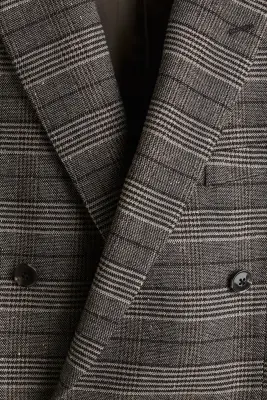 Veste croisée Regular Fit en laine mélangée - Gris/carreaux beiges — photo 1