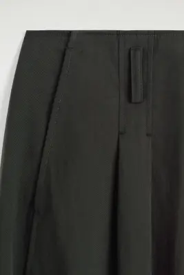 PANTALON BARREL À PLIS EN COTON - VERT FONCÉ — photo 5