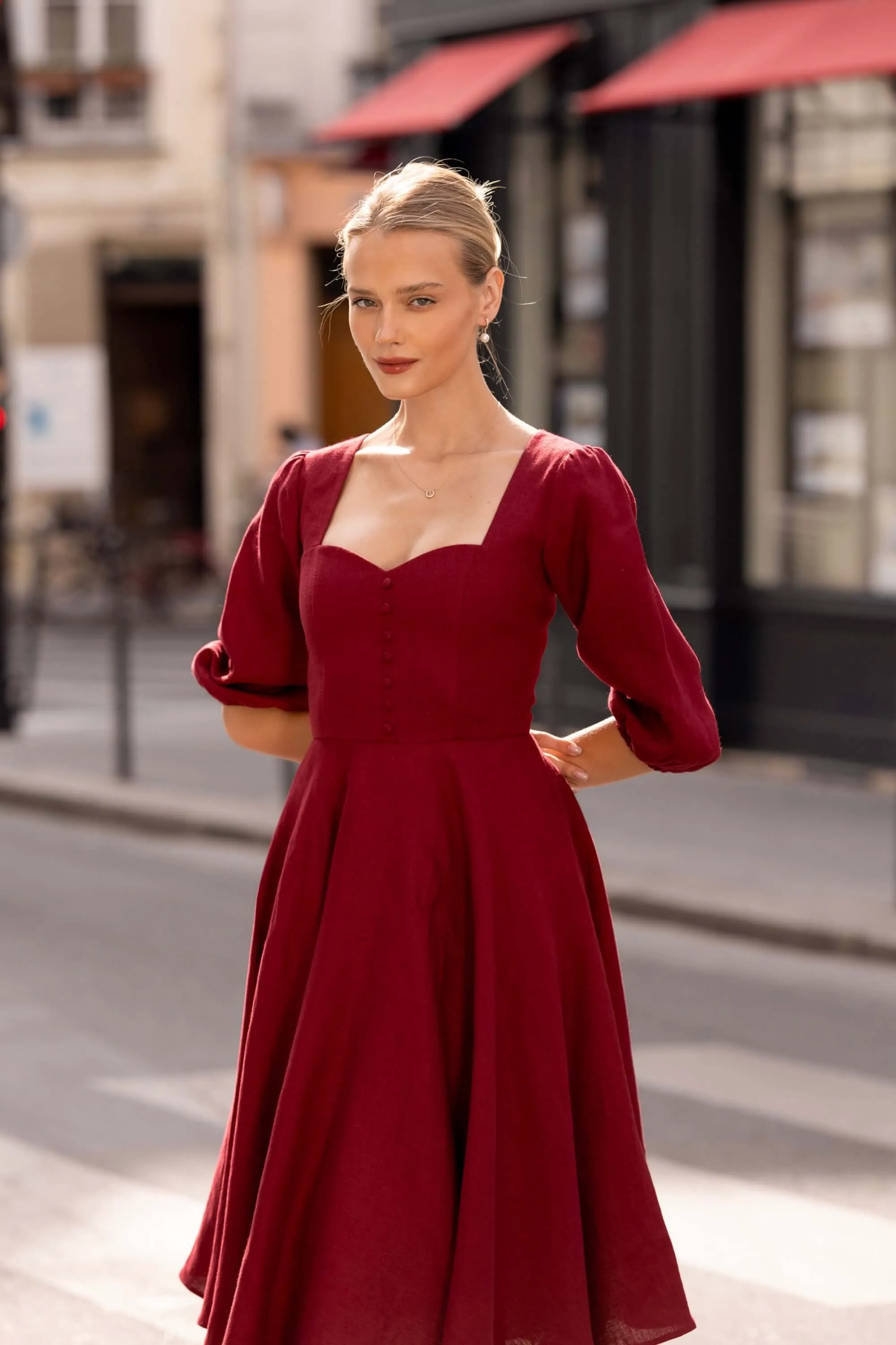 Bardetta Linen Dress - Bordeaux