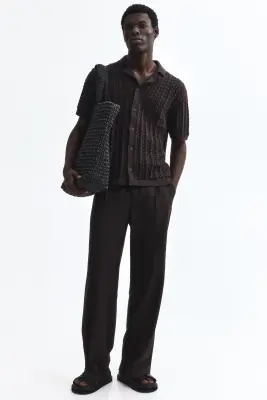 Chemise Relaxed Fit en maille pointelle - Marron foncé — photo 2