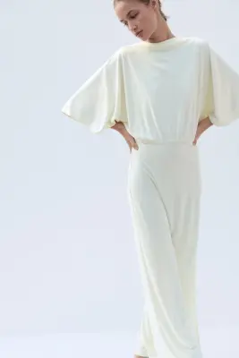 Robe maxi à effet drapé - Crème — photo 2