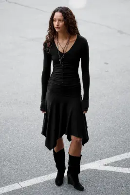 Robe midi drapée à col V - Noir — photo 1
