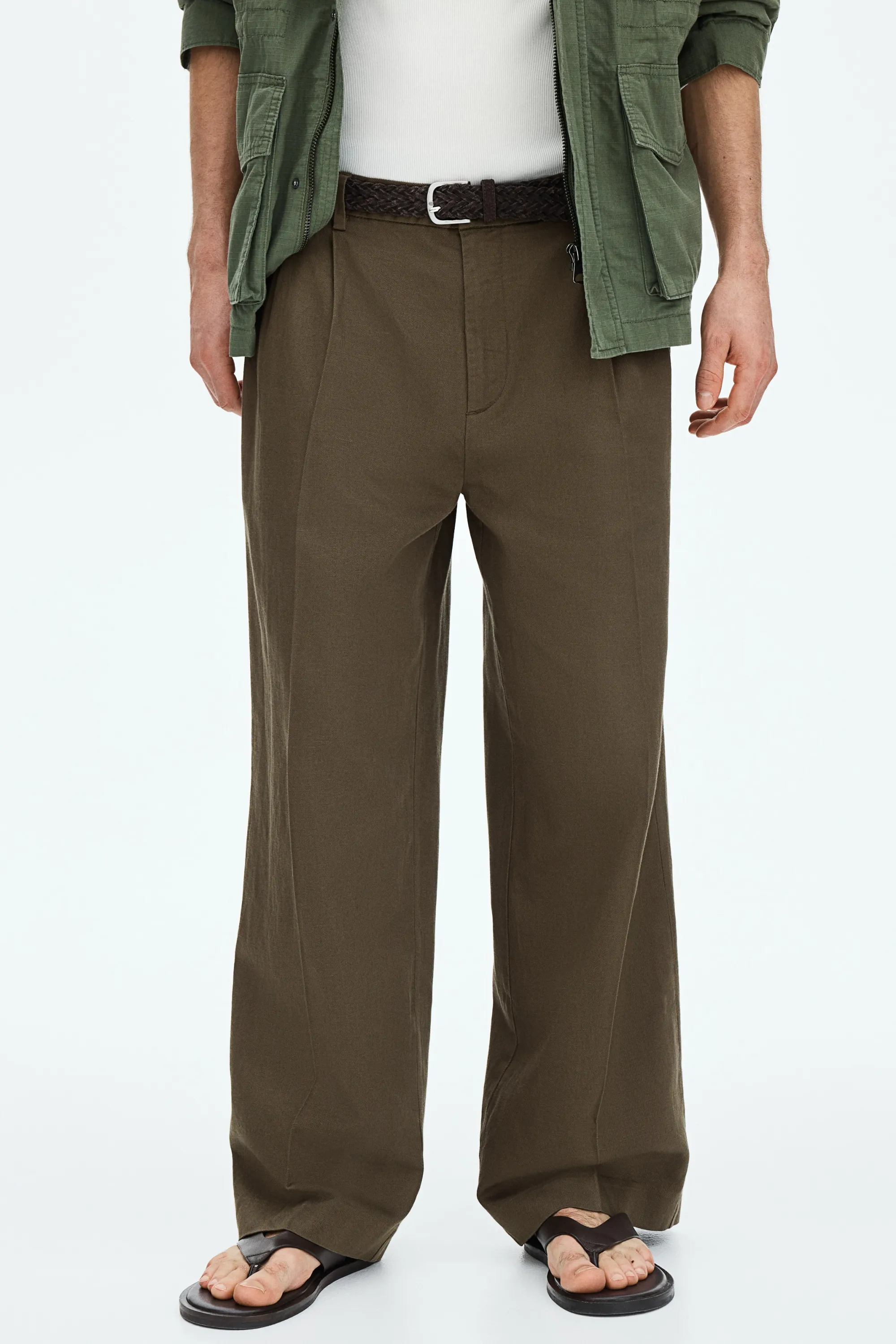 Pantalon large Loose Fit en lin mélangé - Taupe foncé