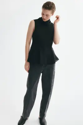 Top péplum avec col roulé - Noir — photo 1