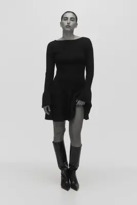 Robe volantée en maille côtelée - Noir — photo 1