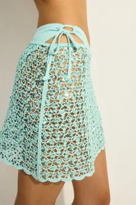Jupe de plage façon crochet à sequins - Turquoise clair — photo 2