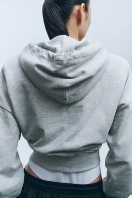 Hoodie court - Gris clair chiné — photo 2