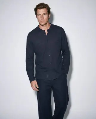 Chemise Marine Manches Longues en Coton / Lin — photo 5