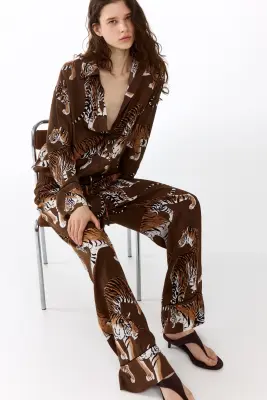 Pantalon en satin - Marron/tigres — photo 3