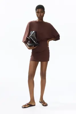 Robe à manches cape avec dos dégagé - Marron foncé — photo 2