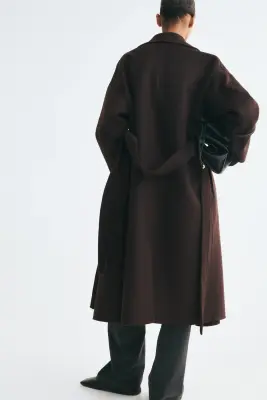 Manteau oversize fait main en laine mélangée - Marron foncé — photo 4