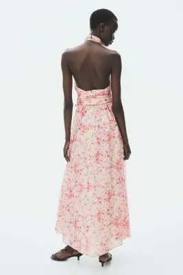 Robe dos nu avec liens à nouer - Rose pêche/fleuri — photo 3