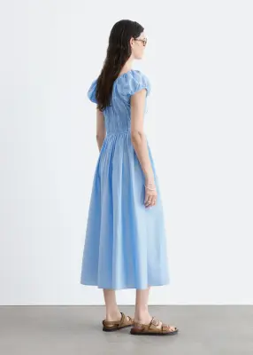 Robe midi à smocks en coton - Bleu clair — photo 3