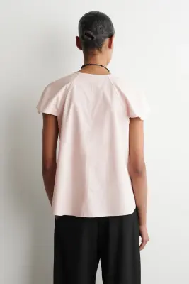 BLOUSE BABYDOLL EN COTON À MANCHES ÉVASÉES - ROSE — photo 4