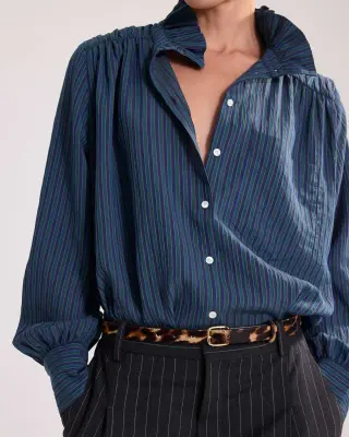 Chemise Léonor rayures vert et bleu — photo 1