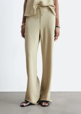 Pantalon en satin à enfiler - Beige — photo 3