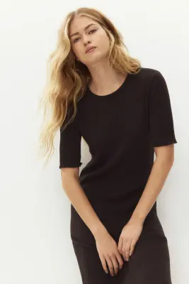 Robe T-shirt en maille côtelée - Marron foncé — photo 2