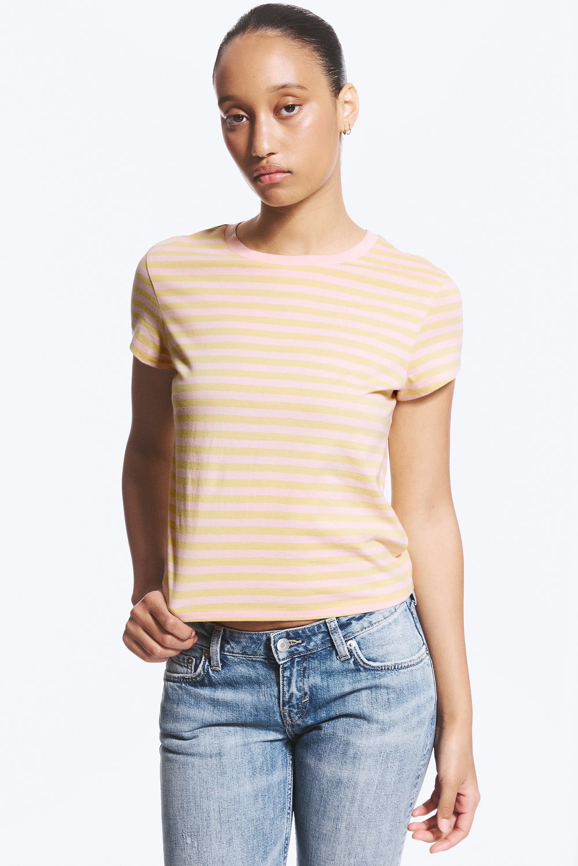 Mini T-shirt coupe standard - Rayé jaune citron/rose pêche