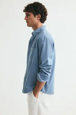 Chemise Regular Fit en velours côtelé - Bleu clair — photo 4